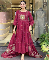 Maroon Anarkali Suit With Embroidered Detailing