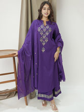 Kurta A-Line kurta set with Cotton Plazzo & Malmal Dupatta with embroidery work