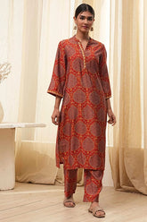 Rust Red Printed Kurta Set