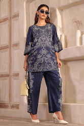 Navy Blue Printed Kurta & Pant Set