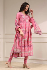 Pink Floral Printed Anarkali Suit Set