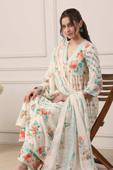 Ivory Floral Printed Anarkali Suit Set