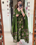 Anarkali Kurta Set With Angrakha Style For Women( Green )