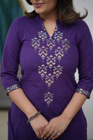 Kurta A-Line kurta set with Cotton Plazzo & Malmal Dupatta with  embroidery work