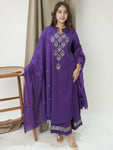 Kurta A-Line kurta set with Cotton Plazzo & Malmal Dupatta with  embroidery work