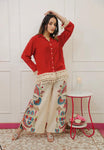 Fusion Red Shirt and Hand-Painted Palazzo Set