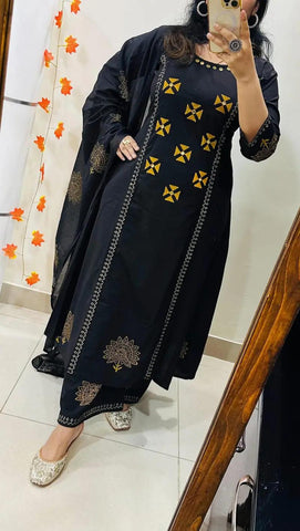 Elegant Black Printed Kurta Set with Dupatta