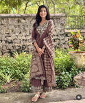 Elegant Brown Printed Kurta Set with Dupatta