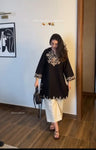 Black Embroidered Kurta with Off-White Palazzo Set