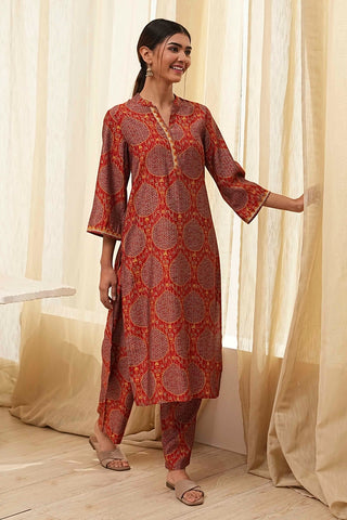 Rust Red Printed Kurta Set