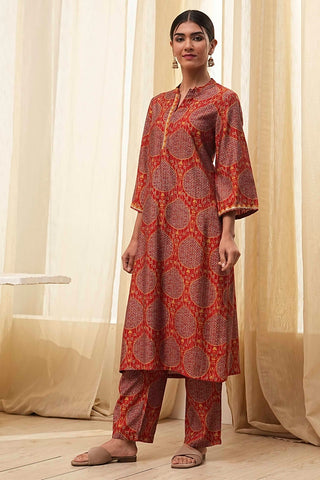 Rust Red Printed Kurta Set