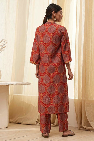 Rust Red Printed Kurta Set