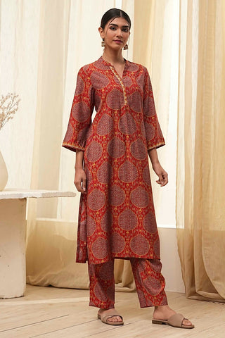 Rust Red Printed Kurta Set