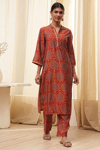 Rust Red Printed Kurta Set
