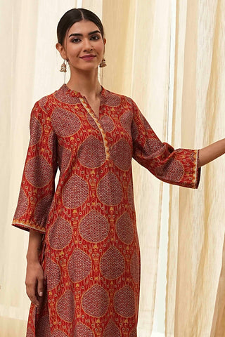 Rust Red Printed Kurta Set