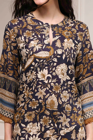 Navy Blue Floral Printed Kurta