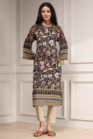 Navy Blue Floral Printed Kurta
