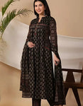 Classic Black Printed Kurta Set with Dupatta