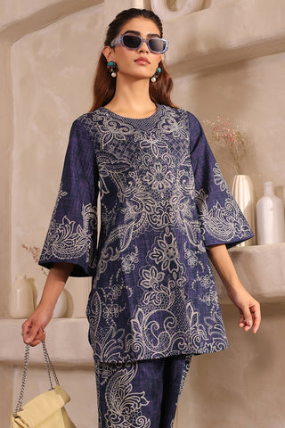Navy Blue Printed Kurta & Pant Set