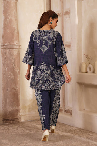 Navy Blue Printed Kurta & Pant Set