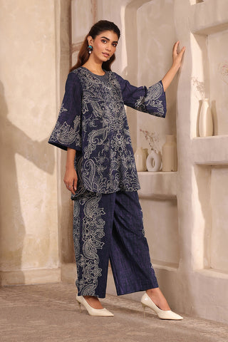 Navy Blue Printed Kurta & Pant Set