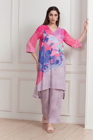 Pink Floral Printed Kurta Set