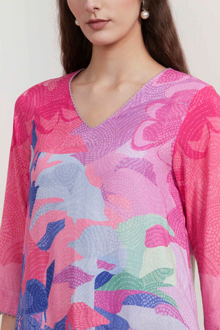 Pink Floral Printed Kurta Set