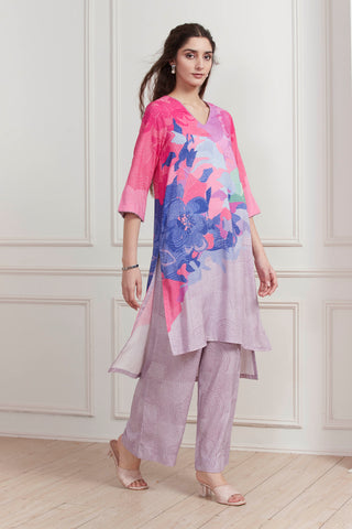 Pink Floral Printed Kurta Set