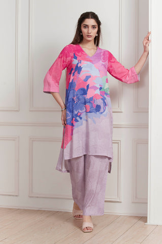 Pink Floral Printed Kurta Set
