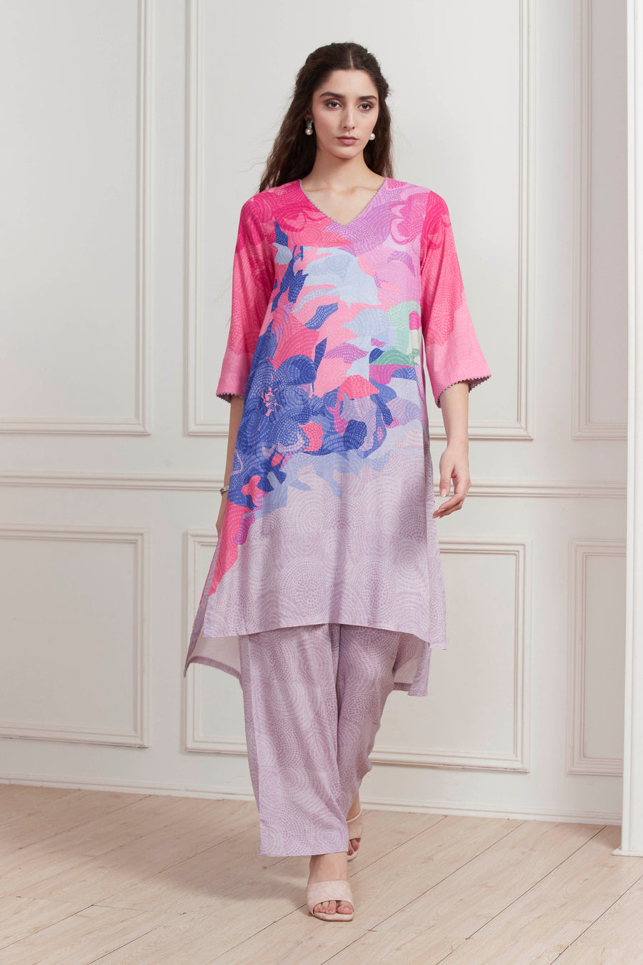 Pink Floral Printed Kurta Set