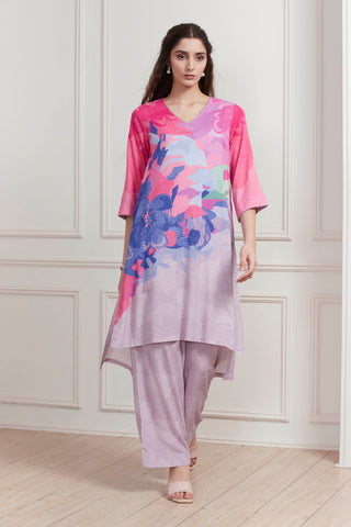 Pink Floral Printed Kurta Set