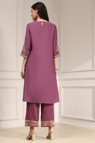 Wine Purple Kurta Pant Set with Printed Dupatta