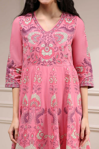 Pink Floral Printed Anarkali Suit Set