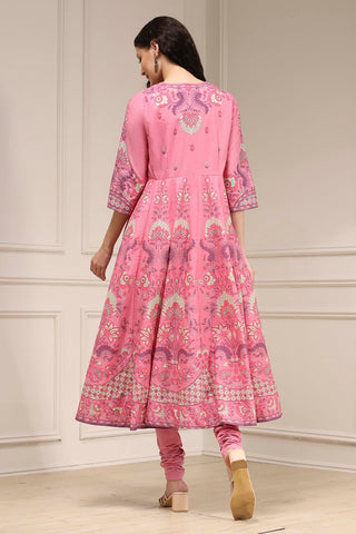 Pink Floral Printed Anarkali Suit Set