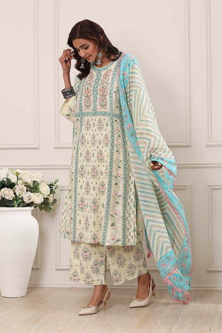 Aqua Floral Printed Kurta Pant Set