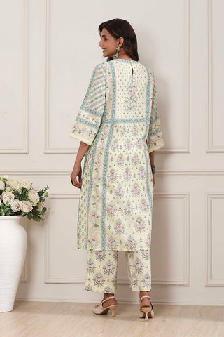 Aqua Floral Printed Kurta Pant Set