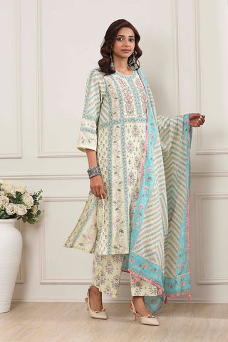 Aqua Floral Printed Kurta Pant Set