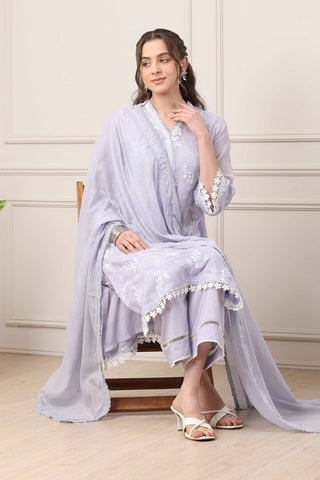 Lavender Embroidered Suit Set with Dupatta