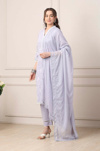 Lavender Embroidered Suit Set with Dupatta