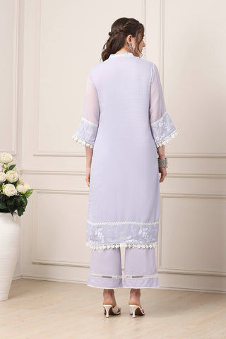 Lavender Embroidered Suit Set with Dupatta