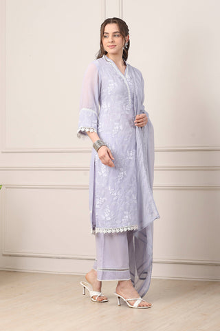 Lavender Embroidered Suit Set with Dupatta