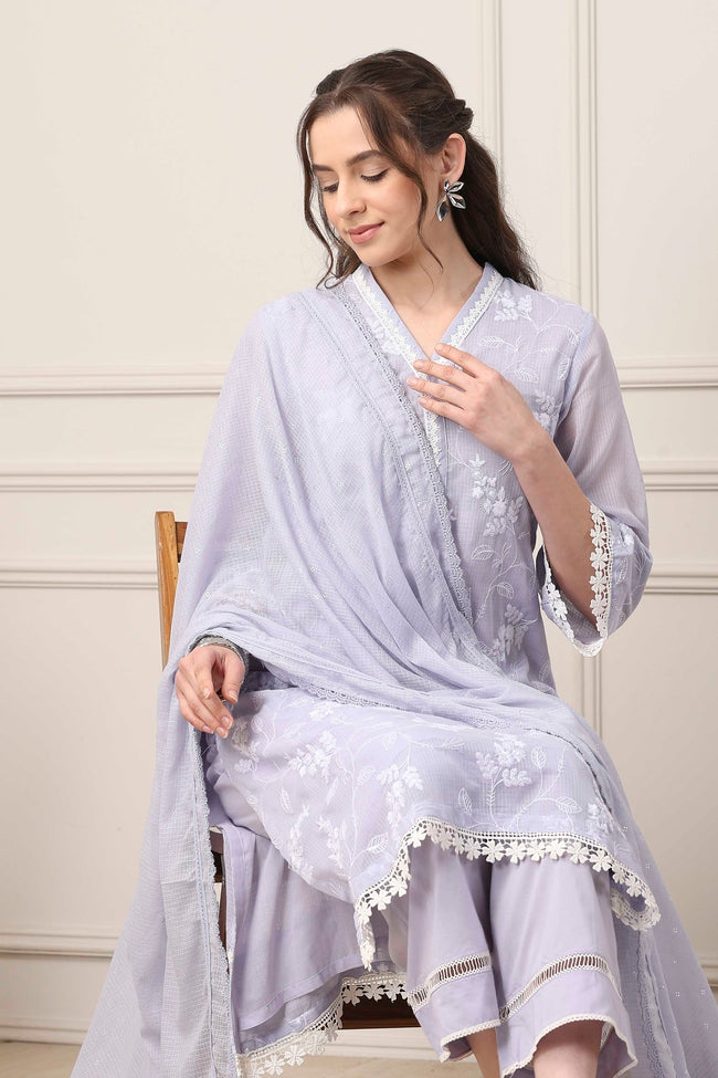 Lavender Embroidered Suit Set with Dupatta