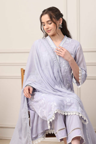 Lavender Embroidered Suit Set with Dupatta