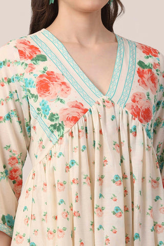 Ivory Floral Printed Anarkali Suit Set