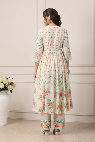 Ivory Floral Printed Anarkali Suit Set