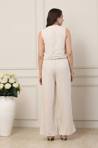 Ivory Embroidered Waistcoat & Wide-Leg Trousers Set